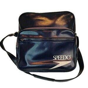 Vintage 1980s 90's Speedo Blue Leather Travel Bag Multi Pocket